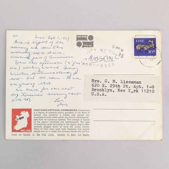 Thatched Cottage Connemara Co Galway Ireland John Hinde Original 1960s Postcard - Picture 2 of 2